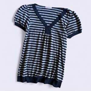 Vintage Y2K Knitted Baby Doll Top Grey Navy Striped Pinkeli Mexico S-M